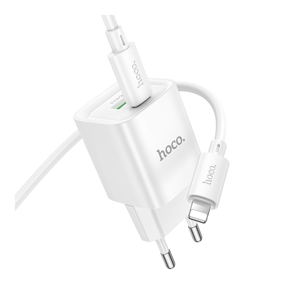 Мережевий зарядний пристрій Hoco C147A, Cable Type-C to Lightning, PD 20W, QC 3.0, White - 6