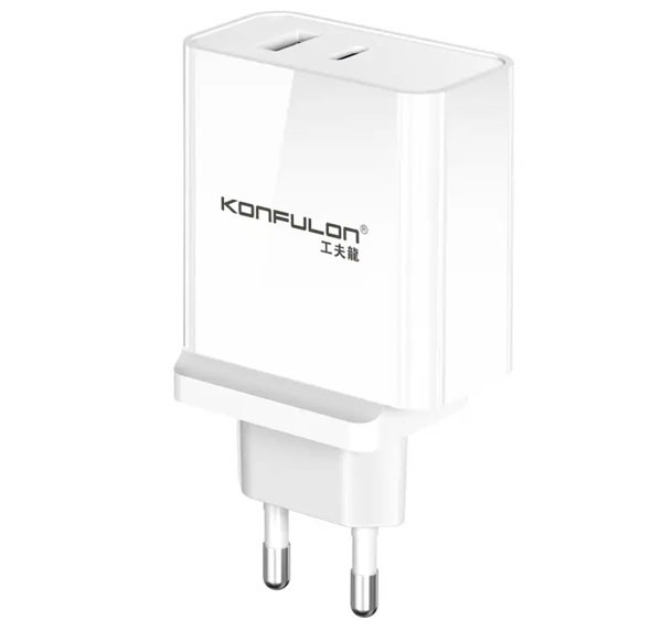 Мережевий зарядний пристрій Konfulon C75, Type-C PD 65W Max, USB-A 20W, White - 1