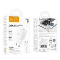 Мережевий зарядний пристрій Hoco C146A, Cable Type-C to Type-C, PD 20W, QC 3.0, White 7