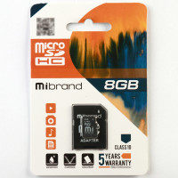 Карта пам'яті Mibrand 8Gb microSDHC class 10 (adapter SD)