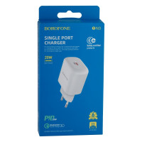 Мережевий зарядний пристрій Borofone BN3, PD 20W, QC 3.0, White 1