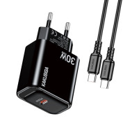 Мережевий зарядний пристрій Kakusiga KSC-1660, Cable Type-C to Type-C, 30W, Black 1