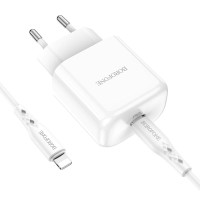 Мережевий зарядний пристрій Borofone BN3, Cable Type-C to Lightning, PD 20W, QC 3.0, White 2