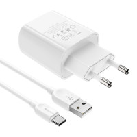 Мережевий зарядний пристрій Borofone BA58A, LCD Display, Cable Type-C, 2xUSB-A, 2.4A, White