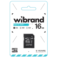 Карта пам'яті Wibrand 16Gb, micro SDHC UHS-1, class 10, adapter SD