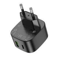 Мережевий зарядний пристрій Hoco CS32A, 1xUSB-C, 1xUSB, PD 20W, QC 3.0, Black