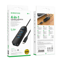 USB-хаб Borofone DH5, 4 in 1, Type-C to 4xUSB 3.0, 0.2m, Black 2