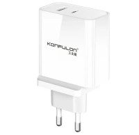 Мережевий зарядний пристрій Konfulon C75, Type-C PD 65W Max, USB-A 20W, White