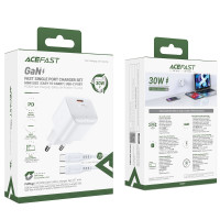 Мережевий зарядний пристрій Acefast A77, PD 30W, mini GaN, Cable Type-C to Type-C, White 4