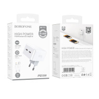 Мережевий зарядний пристрій Borofone BA76A, Cable Type-C to Lightning, PD 35W, QC 3.0, White 3