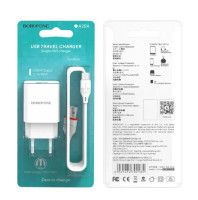 Мережевий зарядний пристрій Borofone BA20A, Cable Micro, 2.1A, White 1
