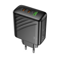 Мережевий зарядний пристрій Hoco CS26A, 2xType-C, 1xUSB-A, PD 45W, QC 3.0, Black 3
