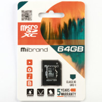 Карта пам'яті Mibrand 64Gb microSDXC (UHS-1) class 10 (adapter SD)