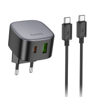 Мережевий зарядний пристрій Hoco CS32A, Cable Type-C to Type-C, PD 20W, QC 3.0, Black