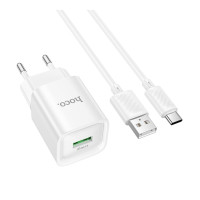 Мережевий зарядний пристрій Hoco C145A, Cable Type-C, QC 3.0 18W, White 3