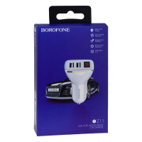 Автомобільний Зарядний Пристрій Borofone BZ11 Digital Display 2USB 2.1A White