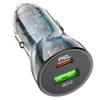 Автомобільний зарядний пристрій Hoco Z47A Transparent, PD 30W, QC3.0, Black