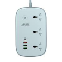 Мережевий подовжувач LDNIO SCW3451, 3xSocket/1xType-C/3xUSB-A, PD 30W, QC 3.0, Wi-Fi, 2m, White
