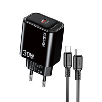 Мережевий зарядний пристрій Kakusiga KSC-1660, Cable Type-C to Type-C, 30W, Black