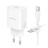 Мережевий зарядний пристрій Borofone BA82A, Cable Type-C to Type-C, PD 25W, QC 3.0, White 10
