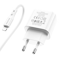 Мережевий зарядний пристрій Borofone BN3, Cable Type-C to Lightning, PD 20W, QC 3.0, White 1