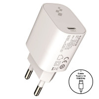 Мережевий Зарядний Пристрій iEnergy HC-06, Cable Type-C to Lightning, USB-C 20W, PD+Q.C 3.0, White