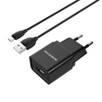 Мережевий зарядний пристрій Borofone BA19A, Cable Micro, Black