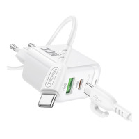 Мережевий зарядний пристрій Borofone BAS45A, Cable Type-C to Lightning, PD 30W, QC 3.0, White 10