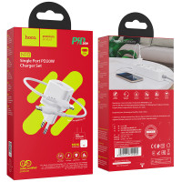 Мережевий зарядний пристрій Hoco N10, Cable Type-C to Lightning, PD 20W, White 3