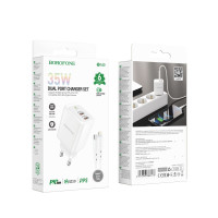 Мережевий зарядний пристрій Borofone BN9, Cable Type-C to Lightning, PD 35W, QC 3.0, White 1