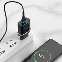 Мережевий зарядний пристрій Hoco C12Q, QC 3.0, PD 18W, Cable Type-C, Black 3