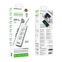 Мережевий подовжувач Borofone BAC9, 3xSocket/1xType-C/3xUSB-A, PD 20W, 3m, White 2