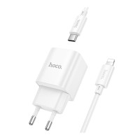 Мережевий зарядний пристрій Hoco C146A, Cable Type-C to Lightning, PD 20W, QC 3.0, White 9