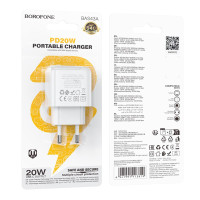 Мережевий зарядний пристрій Borofone BAS43A, PD 20W, QC 3.0, White 7