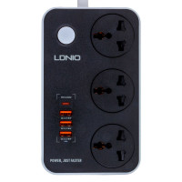 Мережевий подовжувач LDNIO SC3412, 3xSocket/1xType-C/3xUSB-A, QC 3.0, 2m, Black-Gray