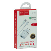 Мережевий зарядний пристрій Hoco C12Q, QC 3.0, PD 18W, Cable Type-C, White 4