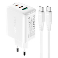 Мережевий зарядний пристрій Acefast A13 PD 65W, 2xUSB-C,1xUSB-A, Cable Type-C to Type-C White 1