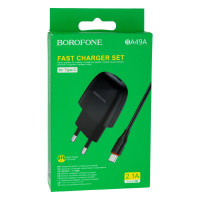 Мережевий Зарядний Пристрій Borofone BA49A, Cable Type-C, Black