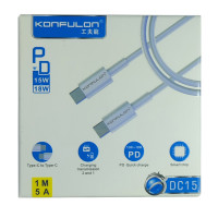 Кабель Konfulon DC15, Type-C to Type-C, 1m, 5A, 100W, White 1