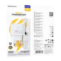 Мережевий зарядний пристрій Borofone BAS42A, Cable Micro, PD 18W, QC 3.0, White 2