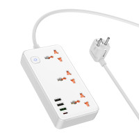Мережевий подовжувач Hoco AC8A, 3xSocket, 1xType-C, 3xUSB-A, PD 30W, QC 3.0, 1.5m, White 5