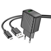 Мережевий зарядний пристрій Hoco CS21A, Cable Micro, QC 18W Black 3