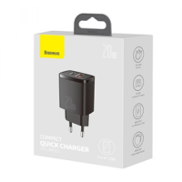 Мережевий Зарядний Пристрій Baseus Compact Quick Charger, QC 3.0, PD 20W, Black 1