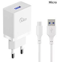 Мережевий зарядний пристрій Joko JK77, Cable MicroUSB, 1xUSB, 2.4A, White