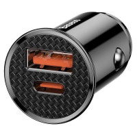 Автомобільний зарядний пристрій Baseus Circular Plastic, 1xUSB-A,1xType C, 30W, Black 1