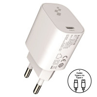 Мережевий Зарядний Пристрій iEnergy HC-06, Cable Type-C to Type-C, USB-C 20W, PD+Q.C 3.0, White
