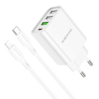 Мережевий зарядний пристрій Borofone BA79A, Cable Type C to Lightning, PD 20W, QC 3.0, White 3