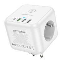 Мережевий подовжувач Borofone BAC10, 3xSocket/1xType-C/3xUSB-A, PD 20W, QC 3.0, White