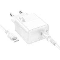 Мережевий зарядний пристрій Borofone BA77A, Cable Type-C to Lightning, PD 30W, QC 3.0, White 2