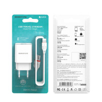 Мережевий зарядний пристрій Borofone BA20A, Cable Lightning, 2.1A, White 6
